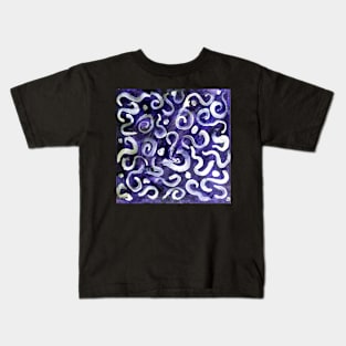 white swirls and dots on purple Kids T-Shirt